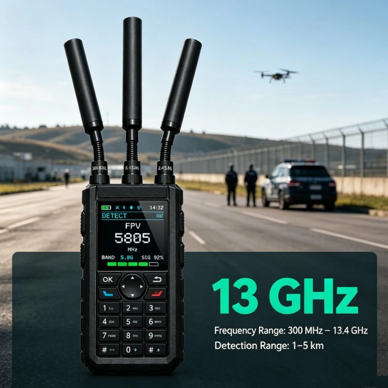 13.4GHz Handheld RF Anti Drone Detector 5km Detection Range for Fpv Analog and Digital Signal