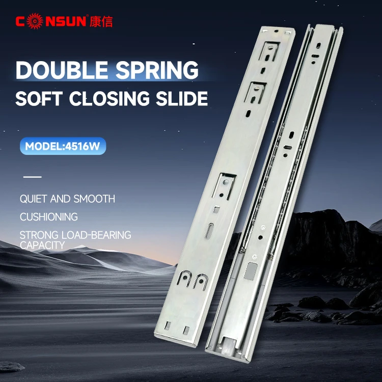 45mm Closing Ball Bearing Soft Close Slides Rail Telescopic Channel Drawer Slide