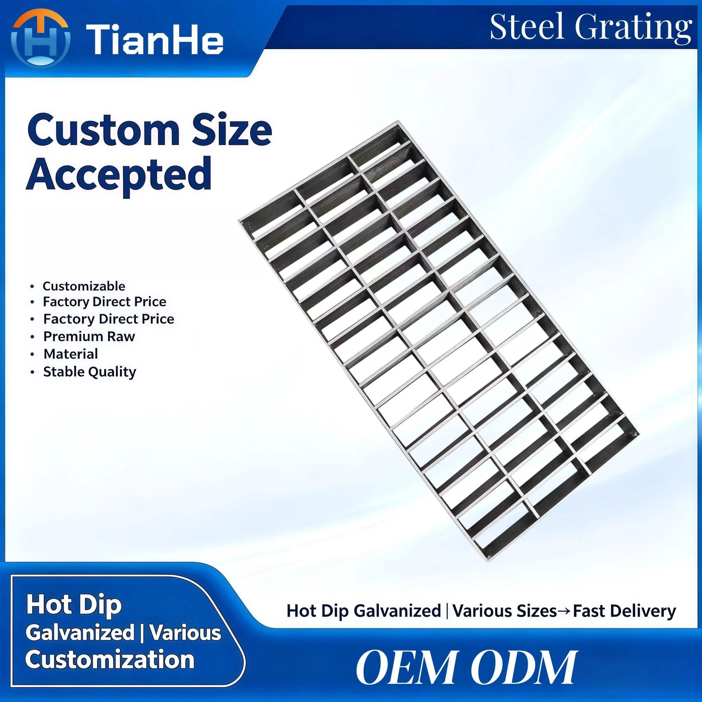 Corrosion Galvanized 38/50/76/100mm Cross Bar Pitch Drain Steel Driveway Grating