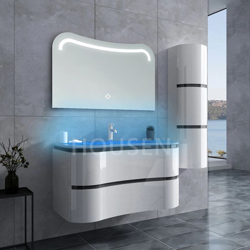 Custom Home Furniture Wall Mounted Bathroom PVC Vanity Cabinet Set