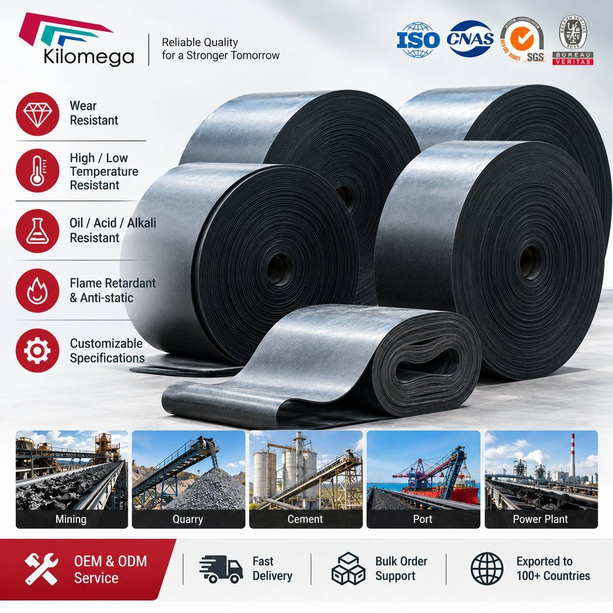 Ep630/4 High Strength 800mm Width Abrasion-Resistant Mining Rubber Conveyor Belt